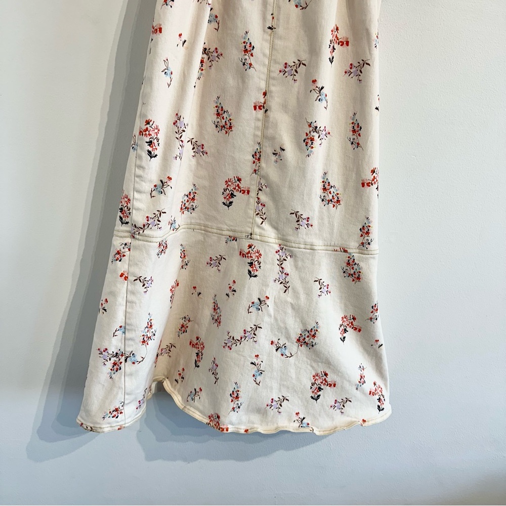 Finders Keepers Frankie Midi Dress in Nude Floral snap button front overalls - Picture 7 of 11